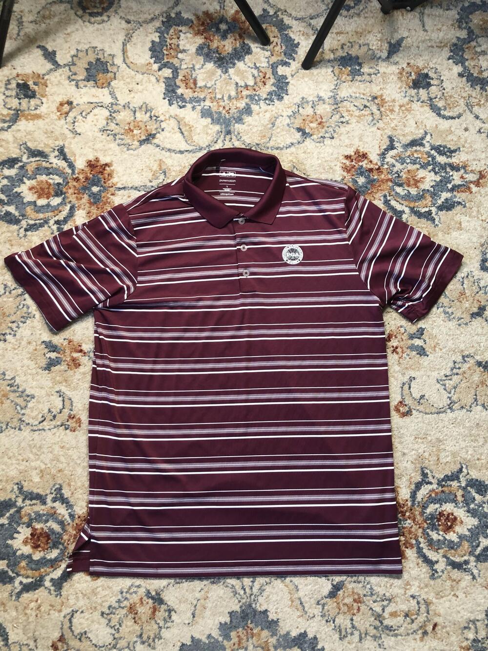 Adidas Polo Shirt Mens Large Puremotion Golf Performance Striped PGA